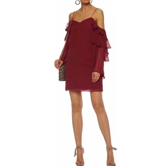 NEW HAUTE HIPPIE SILK COLD-SHOULDER RUFFLE MINI DRESS - Picture 9 of 10